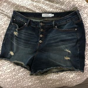 Torrid Plus Size Distressed Denim Shorts Dark Wash